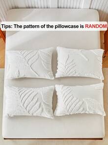 2件装白色叶子图案簇绒涤纶枕套，现代农舍风格枕套，四季皆宜，柔软透气，可机洗（不含枕芯） - 白色 - 查看 5