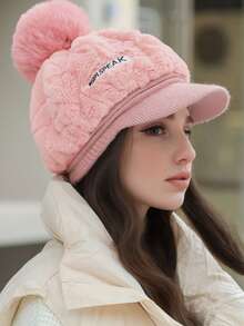 20024 New Knitted Korean Style Autumn/Winter Cute Women Rabbit Fur Warm Beret Hat, Thick Furball Cold-Proof Cap - Fur Hat - View 1