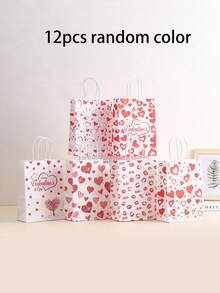 12/6/1 Set Red & White Confession Print Tote Bags, Valentine's Day Heart Gift Bag Set, Made Of Kraft Paper. Valentine's Day Gift Packaging Bags, Romantic Confession Style, Various Heart/Lip/XO Prints, "Happy Valentine's Day" Text, Braided Handle Design, Gift Bag Shape, Gift Packaging - Multicolor - View 8