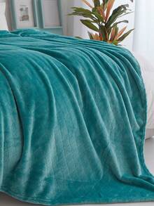 1入組加厚單層素色線格有圖案法蘭絨毯子適用於四季 - 綠色 - 查看 9