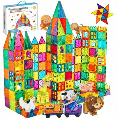 Bộ đồ chơi xếp hình nam châm 70/100 mảnh, khối nam châm nhỏ kèm xe hơi mini, đồ chơi xây dựng hình học sáng tạo, thích hợp làm quà tặng ngày thiếu nhi, quà sinh nhật.
