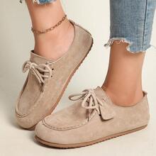 Nuevos zapatos de otoño de talla grande para mujer, zapatos sencillos de suela suave, zapatillas informales planas y versátiles con cordones - Caqui - Ver 5