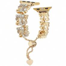 1pc Compatible With Apple Watch Band, Women's Fashion Bracelet Style Rhinestone Metal Shiny Band, Compatible With Apple Watch Series 10/9/8/7/SE/6/5/4, 38mm 40mm 41mm 42mm 44mm 45mm 46mm 49mm, Smartwatch Strap, Bangle Wristband, Suitable As New Year Gift For Women, Gift For Friends, Hollow Pattern Design Perfectly Fits The Wrist - Gold - View 7