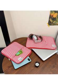 11"/13" Minimalist Plaid Zipper Laptop/Tablet Sleeve, Women's Work & Study Dual-Use. Fuzzy Plaid Bag, Checkered Pattern, Laptop Bag, Laptop Case, Laptop Sleeve, Computer Bag, Minimalist Plaid Classroom Laptop Bag, Classroom Bag, Teacher's Organizer Bag, Classroom Organizer - Multicolor - View 9