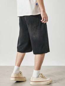 Quần short denim đen thời trang thường ngày dành cho thiếu niên nam châu Âu và Mỹ. - màu đen - Xem 2