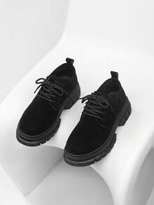 Men's Paris Round Toe Casual Shoes, Thick Sole Elevator Black Matte Derby Loafers