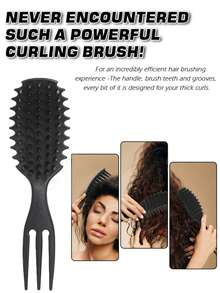 1支4C卷发湿发梳，轻松梳开打结的头发，三齿设计减少拉扯和毛躁，拉伸并增强卷度，适合浓密卷发，男女通用造型工具 - 彩色 - 查看 4