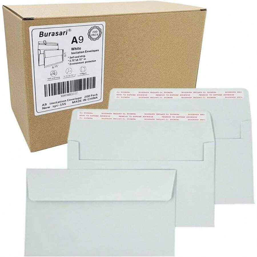 A9 Invitation Envelopes PCS 5.75x8.75 In Windowless Design 120GSM White Paper Envelopes With Printable Quick Self - Seal Invitations, Greeting Cards, Invoices - 200pcs 5.75x8.75 In - View 1