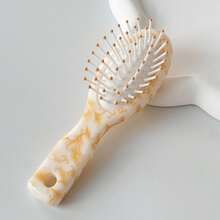 1支创意水转印彩色刷槽设计迷你便携空心梳，塑料材质，干湿两用，适合日常户外旅行，宿舍必备，返校季化妆工具，学生床底化妆品收纳，宿舍梳妆台，梳子，发刷，美发配件，夏季美妆旅行必备