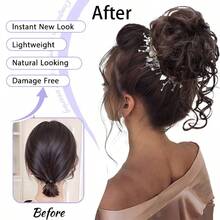 2个装合成发髻发圈，蓬松凌乱波浪卷发片，易于佩戴，打造凌乱发髻造型，百搭日常佩戴，适合女性日常、派对、万圣节、圣诞节、节日、婚礼等场合，可打造蓬松盘发、发髻、环绕式马尾辫。 - 彩色 - 查看 3