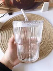 1个透明竹制带盖水杯，新款玻璃杯，适用于办公室、卧室、客厅等各种场合，只有好杯子才能让你享受喝水的乐趣，让你想起校园生活 - 透明色 - 查看 12