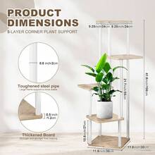 6 Tier Wood Tall Plant Stand Metal Rack Indoor, Multiple Flower Pot Holder Shelves Corner Rack, Planter Shelf Display Rack Storage Organizer Patio Living Room Balcony GardenWhite Oak - 五層白橡木 - 查看 3