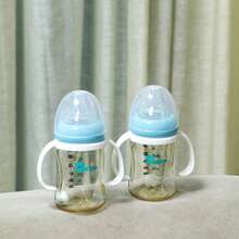 2PCS EASYCARE PPSU Baby Sippy Cup With Straw, Wide Neck Infant Feeding Bottle 6.3oz/180ml, Anti-Drop Training Cup For 6-12M, Easy Hold, Holiday & Baby Shower Gift - 藍色 - 查看 12