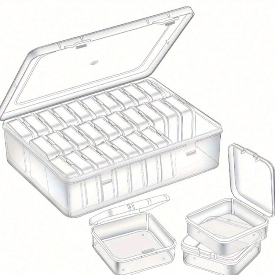 30 piezas de pequeñas cajas de almacenamiento de plástico transparente con estampado de cuadros de 2,17 pulgadas * 2,17 pulgadas - Adecuado para cuentas, hilos de cuentas de diamantes, organización de accesorios, productos de cuidado de uñas, joyería y manualidades - Multicolor - Ver 1