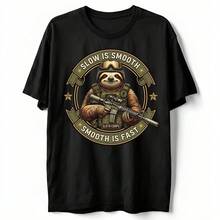 Tactical Sloth T-Shirt Slow Is Smooth Smooth Is Fast Funny Military Gift Tee - Black - View 1