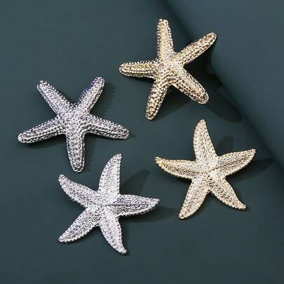 Vintage French Alloy Starfish Brooch, Minimalist Luxurious Golden Tone Ocean Series Lapel Pin