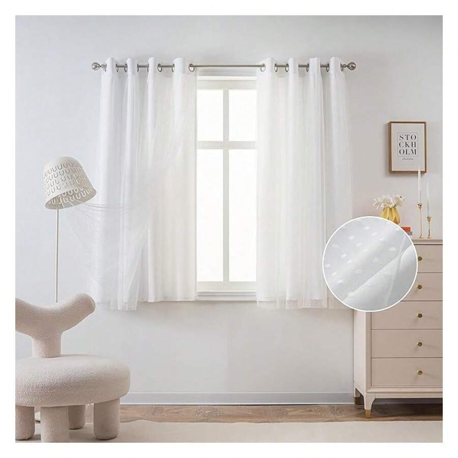 Curtains 72 Inch Long, Cute Polka Dot Sheer Curtains 2 Panels, White Lace Window Drapes For Bedroom & Living Room, 52x72 Inch - 如圖25 - 查看 1