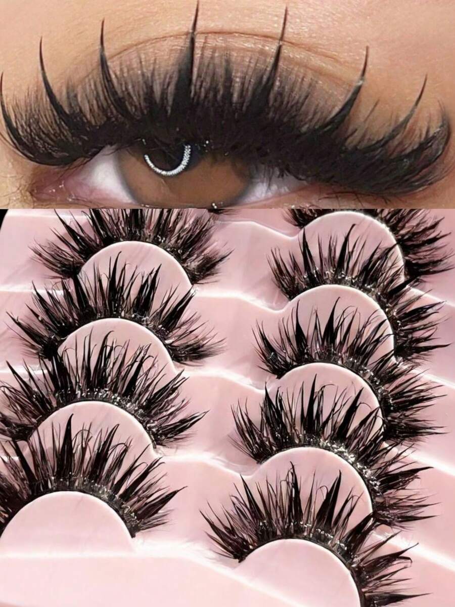 5对保湿卡通假睫毛，角色扮演自然轻盈仙女十字蓬松睫毛延长，化妆工具条状假睫毛 - 尖尾漫畫款 - 查看 1