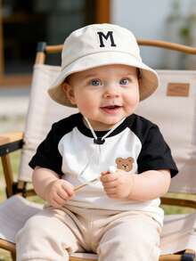 1 件装新生儿幼儿宝宝儿童嘻哈帽 A-Z 字母刺绣渔夫帽 男女童可调节后扣帽 户外休闲遮阳帽 1-3 岁 - 米色 - 查看 3