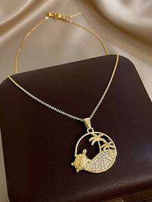 1 Pc 14K Gold Plated Summer Pendant Necklace For Women Stainless Steel Chain Cubic Zirconia Cute Necklace Choker Jewelry Gifts Valentine Mother Day - Multicolor - View 16