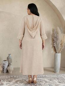 2026 New Style Ramadan Traditional Elegant Embroidered Colorful Arabic Women's Dress With Gold Tassel Hooded Collar, Fashionable And Graceful Lady Style - Apricot - View 11