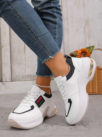 Women's Color Block Slip-On Casual Sneakers, Lightweight & Breathable, Lace-Up Decor, Suitable For Daily Commute, Vacation, All Seasons