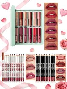 12-Piece Liquid Lipstick Set And 12/24-Piece Professional Lip Liner Combination, Matte Silky Lip Makeup Set, Suitable For Creating A Well-Defined Lip Effect, Long-Lasting Waterproof, Non-Stick Cup Lip Color, Women's Gift Set, Butterfly Shiny Shell, Is The Perfect Gift Choice For Christmas. Easter Gift - Nhiều màu - Xem 12