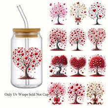 12pcs Love Tree Stickers Themed Rub Ons UV DTF Transfer Stickers, With Vibrant Heart Tree Designs Art Stickers, Suitable For, Cups, Bottles DIY Furniture, Glass, Glassware, Bottles And Crafts - Multicolor - View 1