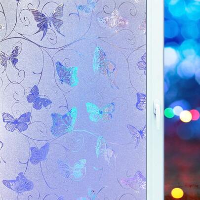 Butterfly Frosted Glass Window Film Window Privacy Film,Bathroom Decor Privacy Window Film Day And Night Static Cling 90% UV Heat Blocking Window Clings(17.5X78.7 Inch)