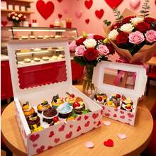 2个/10个装情人节4/6/12寸纸杯蛋糕盒，心形玛芬挞盒，带透明窗口，白色纸板盒，适用于饼干、零食、甜点、蛋糕屋、派对礼品、烘焙包装、熟食礼盒、烘焙用品 - 紙製 - 查看 5