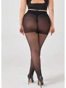 1pc 15D Soft Sheer Plus Size Tights Stockings Control Top Pantyhose Reinforced Toes Women Valentine's Day - 黑色 - 查看 4