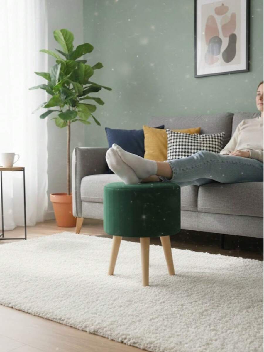 Round Ottoman With Stick Legs, Polypropylene, Stool, 36x36cm, Reinforced - 綠色 - 查看 1