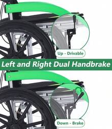 Ultra Lightweight Transport Wheelchair For Adults Comfortable Folding Wheelchair For Seniors Self-Propelled Wheelchair With Swing-Away Footrests And Flip-Back Arms - màu xanh lá - Xem 6