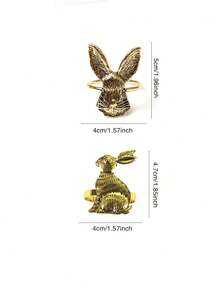 6 piezas Anillos para servilletas con orejas de conejo de Pascua, adecuados para la decoración de mesa con tema de fiesta de Pascua - Multicolor - Ver 5
