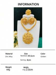 1 Necklace, 1 Ring, 1 Pair Earrings Gold-Plated Floral Pendant Jewelry Set, 3pcs, Fashion Jewelry Suit For Women, Suitable For Saudi Arabian, Middle Eastern, Dubai, European And American Brides, Wedding, Party, Date, Dress Accessories, Christmas, New Year, Valentine's Day, Halloween, Holiday Gift, Daily Wear, Gift For Mom, Girlfriend, Sister - Yellow Gold - View 16