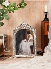 1 pieza Marco de fotos decorativo floral arqueado de estilo vintage plateado, marco de exhibición de fotos de escritorio europeo retro acogedor para decoración del hogar, adecuado para exhibición de fotos, decoración del hogar y accesorios de fotografía - Multicolor - Ver 12