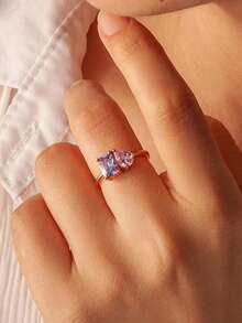 定制款诞生石水滴心形不锈钢戒指，适合女性/女友，个性化宝石18K镀金防锈戒指，结婚纪念日珠宝配饰，情人节和母亲节礼物 - 彩色 - 查看 3