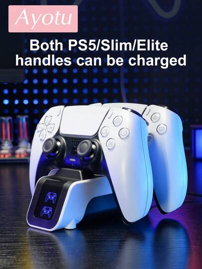 Cargador de control de juego con chip protector e indicador LED, estación de carga, carga rápida de 2.5 horas, compatible con cargador PlayStation5, soporte de almacenamiento de consola de juegos PS 5 Slim, accesorios de juegos, regalo de Año Nuevo para 2026