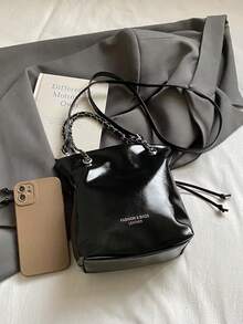 Bolso bandolera mini cubo de unicolor con correa de cadena, de tamaño pequeño y de moda - Negro - Ver 8