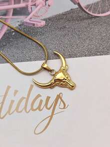 1pc Fashionable Versatile Ox Head Minimalist Luxury Stainless Steel Pendant Necklace, Suitable For Couples - Bull Head - View 4