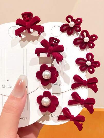 20ชิ้น/ชุด กิ๊บติดผมโบว์กำมะหยี่สีเบอร์กันดี, กำมะหยี่สีเบอร์กันดีเข้มข้น + ตกแต่งด้วยไข่มุก - เหมาะสำหรับเด็กผู้หญิงและผู้หญิง, เหมาะสำหรับเทศกาลฤดูใบไม้ผลิ, งานปาร์ตี้และวันหยุดอื่นๆ, ย้อนยุคสง่างามเข้ากันง่าย, ของขวัญปีใหม่ 2026 ที่จำเป็น