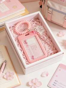 Transparent Pink Star-Shaped Pendant Keychain Card Holder/Photo Clip, Durable Clear ID Card Holder Macaron Color Acrylic Decorative Chain Keychain DIY Pendant Jelly Color High Elastic Telephone Wire Hair Scrunchies