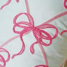 1pc Bow Embroidered Decorative Pillow Cover, Ins Style Living Room Sofa Cushion Cover With Bow Embroidery And Printed Design, Dual Craftsmanship Pillow Sham For Window Seat, Headboard, Valentine's Day, Wedding, Without Insert - Multicolor - View 11