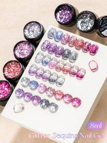 MEET ACROSS 6pcs/Set 8ml Colorful Glitter Gel Nail Polish, Holographic Laser Shiny Semi-Permanent Removable UV Gel Nail Polish, DIY Home & Salon Manicure Supplies - Multicolor - View 3