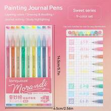 9pcs Morandi Color Pens Set Transparent Barrel Multi Colors Gel Ink 0.6mm Ballpoint Spot Liner For Drawing Highlighting, Office Supplies, Student Back To School Stationery Gift - Hot Pink - View 17