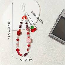 1pc Cherry Cute Phone Chain CCD Camera Lanyard Niche Pendant Handmade Beaded Girl Gubon Niche Pendant DIY Handmade Beaded Anti-Lost Wrist Strap - Multicolor - View 7