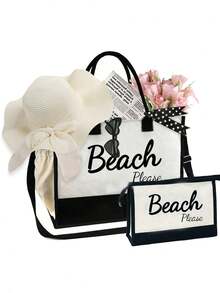 这款“沙滩”印花沙滩手提包集化妆包、遮阳帽和眼镜收纳功能于一体，超大容量，轻便可折叠，方便携带。它还配备带拉链的化妆包、洗漱包、零钱包或笔袋，可收纳各种沙滩用品，是假日、周末短途旅行的理想旅行包，也是生日、新年、情人节、节日礼物的完美之选，更是旅行必备单品。 - 彩色 - 查看 15