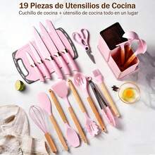 TendenciaJuego De Utensilios Cocina De Silicona & Cuchillos 19 PiezasCalidad premium - Coral claro - Ver 6