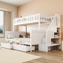 Children's Bed 90*200/140*200 Cm, Solid Wood Bunk Bed With Secure Ladder, Two Large Drawers And Slatted Base, White - White + Solid Wood - View 12