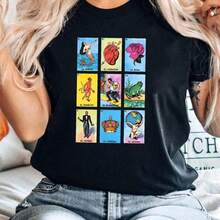 Pure Cotton Loteria Short-Sleeve Unisex T-Shirt Streetwear Stretched Print Round Neck Short Sleeve Summer Designer - 黑色 - 查看 1